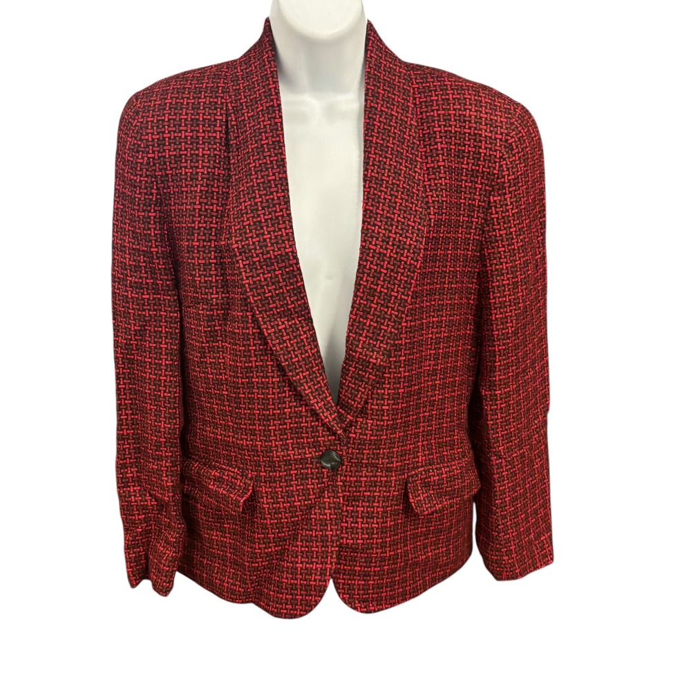 Giraffe Red Tweed‎ Blazer Women's Size 8 Single Button Career Jacket VTG